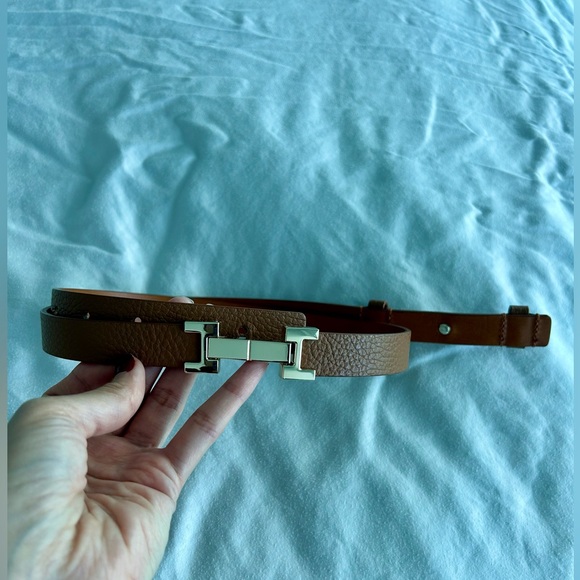 NWOT Reiss Hayley Leather Square Hinge Belt in Tan (M) - Picture 6 of 11